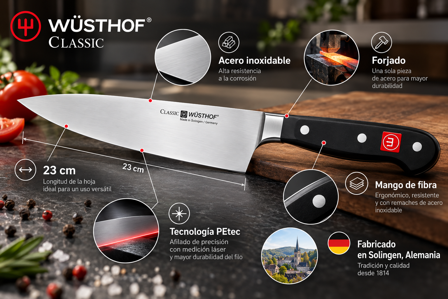 Detalle del cuchillo de chef