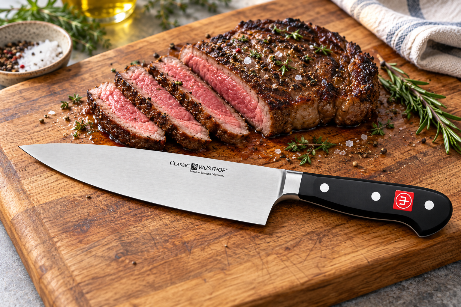 Cuchillo junto a carne preparada