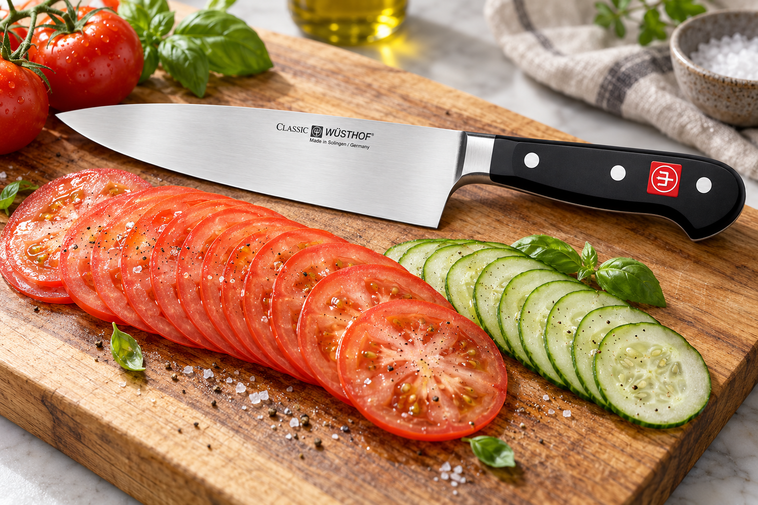 Cuchillo junto a verduras cortadas